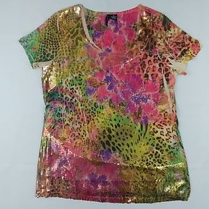 Multicolor Short Sleeve Top with Sequence. XL